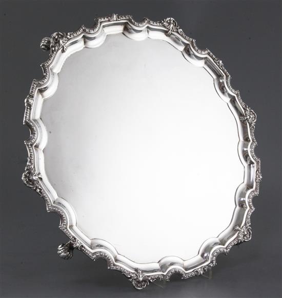 A 1970s shaped circular silver salver by Mappin & Webb, 1879 grams/61 oz.